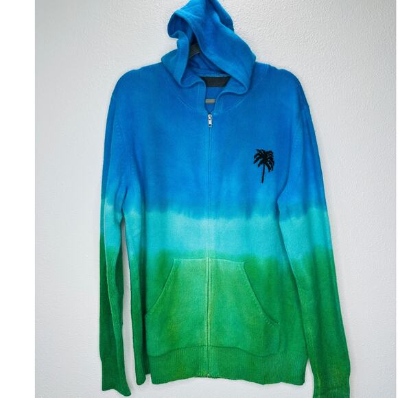 The Elder Statesman Blue Green Ombre Zip Hooded Cashmere Sweater XL - Picture 3 of 14